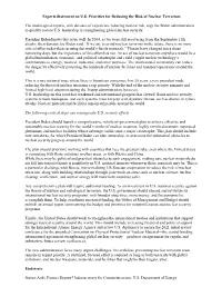 Experts Statement on U.S. Priorities for Reducing the Risk of Nuclear Terrorism