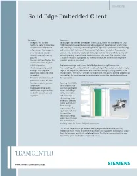 Teamcenter Solid Edge Embedded Client Fact Sheet