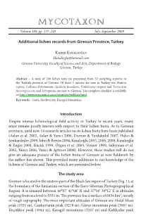Additional Lichen Records from Giresun Province, Turkey