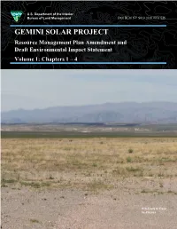 GEMINI SOLAR PROJECT Resource Management Plan Amendment and Draft Environmental Impact Statement Volume 1: Chapters 1 – 4