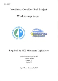 Northstar Corridor Rail Project Work Group Report