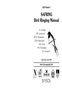 ADU Guide 5 SAFRING Bird Ringing Manual