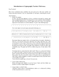 Introduction to Cryptography Teachers' Reference