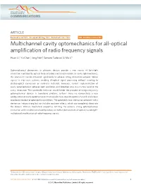 Multichannel Cavity Optomechanics for All-Optical Amplification of Radio Frequency Signals