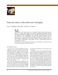 Some Key Issues in Microelectronic Packaging