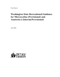 WA State Recreational Guidance for Microcystins (Provisional) and Anatoxin-A (Interim/Provisional)