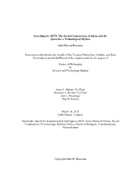 Searching for SETI: the Social Construction of Aliens and the Quest for a Technological Mythos