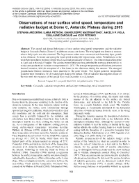 Observations of Near Surface Wind Speed, Temperature and Radiative