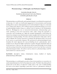 Phenomenology: a Philosophy and Method of Inquiry