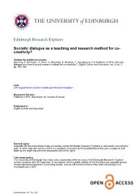 Socratic Dialogue As a Teaching and Research Method for Co- Creativity?