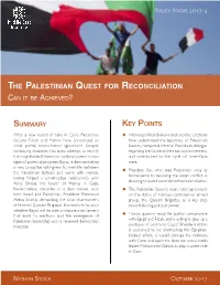 The Palestinian Quest for Reconciliation Can It Be Achieved?