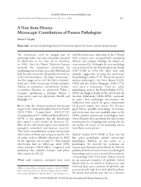 A Note from History: Microscopic Contributions of Pioneer Pathologists