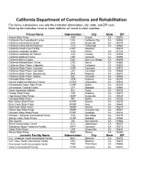 California Department of Corrections and Rehabilitation for Claims Submissions, Use Only the Institution Abbreviation, City, State, and ZIP Code