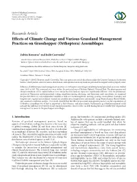Effects of Climate Change and Various Grassland Management Practices on Grasshopper (Orthoptera) Assemblages