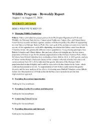 WDFW Wildlife Program Bi-Weekly Report August 1-15, 2020