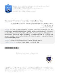 Consumer Preference Coca Cola Versus Pepsi-Cola