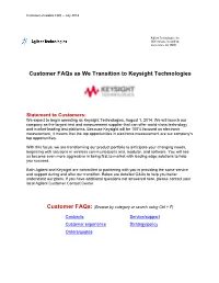Customer Faqs As We Transition to Keysight Technologies