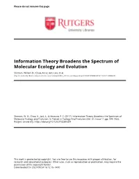 Information Theory Broadens the Spectrum of Molecular Ecology and Evolution