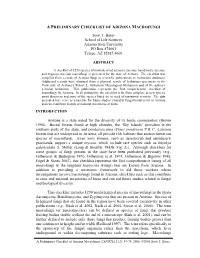 A Preliminary Checklist of Arizona Macrofungi