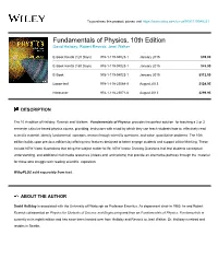 Fundamentals of Physics, 10Th Edition David Halliday, Robert Resnick, Jearl Walker
