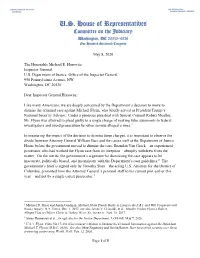 May 8, 2020 the Honorable Michael E. Horowitz Inspector General U.S. Department of Justice, Office of the Inspector General