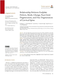 Relationship Between Endplate Defects, Modic Change, Facet Joint Degeneration, and Disc Degeneration of Cervical Spine