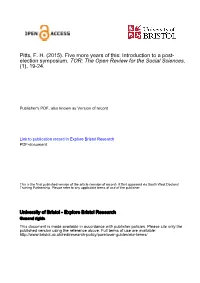 Five More Years of This: Introduction to a Post- Election Symposium. TOR: the Open Review for the Social Sciences, (1), 19-24