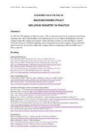 MACROECONOMIC POLICY 'INFLATION TARGETRY' in PRACTICE Summary Reading