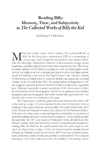 Reading Billy: Memory, Time, and Subjectivity in the Collected Works of Billy the Kid
