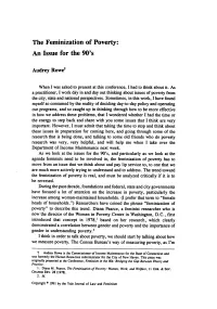 Feminization of Poverty: an Issue for the 90'S
