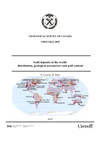 Gold Deposits of the World: Distribution, Geological Parameters and Gold Content