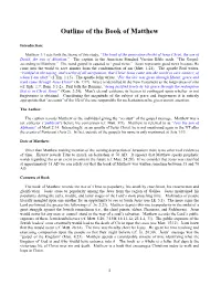 Outline of the Book of Matthew