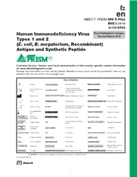 ABBOTT PRISM HIV O Plus 3L68-68 G10316R06 Read Highlighted Changes: Human Immunodeficiency Virus Revised March 2019 Types 1 and 2 (E