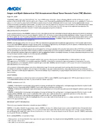 Amgen and Wyeth Statement on FDA Announcement About Tumor Necrosis Factor (TNF) Blockers