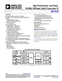 High Performance, Low Power, 169 Mhz ISM Band, Radio Transceiver
