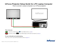 Infocus Projector Setup Guide for a PC Laptop Computer How to Connect a Laptop Computer to an Infocus Projector