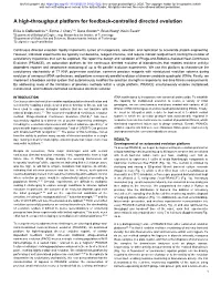 A High-Throughput Platform for Feedback-Controlled Directed Evolution
