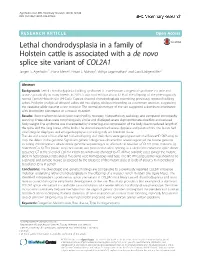 Lethal Chondrodysplasia in a Family of Holstein Cattle Is Associated with a De Novo Splice Site Variant of COL2A1 Jørgen S