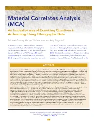 Material Correlates Analysis (MCA) an Innovative Way of Examining Questions in Archaeology Using Ethnographic Data