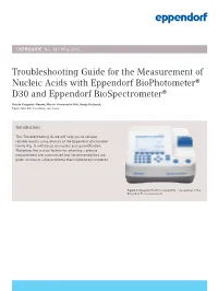 Troubleshooting Guide for the Measurement of Nucleic Acids with Eppendorf Biophotometer® D30 and Eppendorf Biospectrometer®