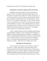 A Metaphysics of Ordinary Things and Why We Need It