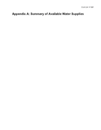 Appendix a Summary of Available Water Supplies