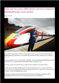Date Set for New LNER Direct Services Between Middlesbrough and London