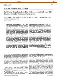 Fast Fourier Transformation of the Entire Low Amplitude Late QRS Potential to Predict Ventricular Tachycardia