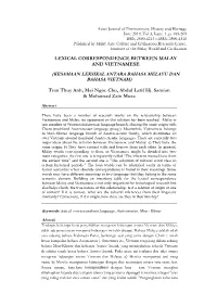 LEXICAL CORRESPONDENCE BETWEEN MALAY and VIETNAMESE Tran Thuy Anh, Mai Ngoc Chu, Abdul Latif Hj. Samian & Mohamad Zain