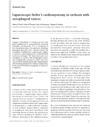Laparoscopic Heller's Cardiomyotomy in Cirrhosis with Oesophageal Varices