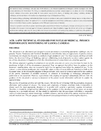 Medical Nuclear Physics Performance Monitoring of Gamma Cameras