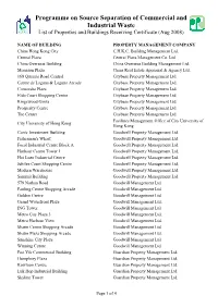 Programme on Source Separation of Commercial and Industrial Waste List of Properties and Buildings Receiving Certificate (Aug 2008)