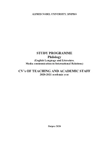 STUDY PROGRAMME Philology CV's of TEACHING AND