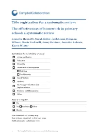 The Effectiveness of Homework in Primary School: a Systematic Review